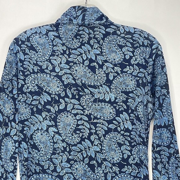 Derek Heart Womens Shirt M Blue Paisley Button Up Long Sleeve Polyester Retro - Picture 4 of 14
